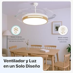 LEDUNI Ventilador con Luz LED con mando+APP 50CM, Motor DC +Luz LED, 66W