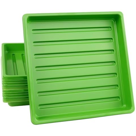 Garden Plant Growing Trays Without Holes - 10" X 10" No Drain Holes Microgreens Growing Trays, Seedling Tray, Wheatgrass Sprouting Tray, Hydroponic Trays, Greenhouse Seed Starter Trays (Green 10 Pack) Cover