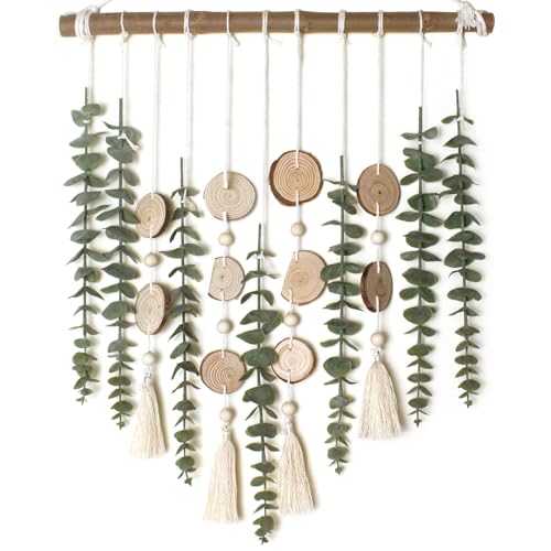 Artificial Eucalyptus Wall Decor with Fake Greenery Leaves on 16.5 Inch Wooden Stick Boho Rustic Farmhouse Wall Hanging Plants Ideal for Bedroom Kitchen Dining Room Bathroom Decoration
