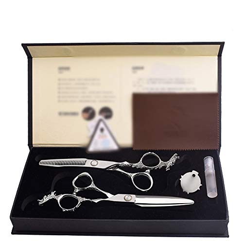 BAACHANG Tijeras de peluquería especiales para el estilista 440C, corte plano de 6 pulgadas + dientes de cornamenta dientes cortados conjunto de corte de cabello roto (Color : Silver)