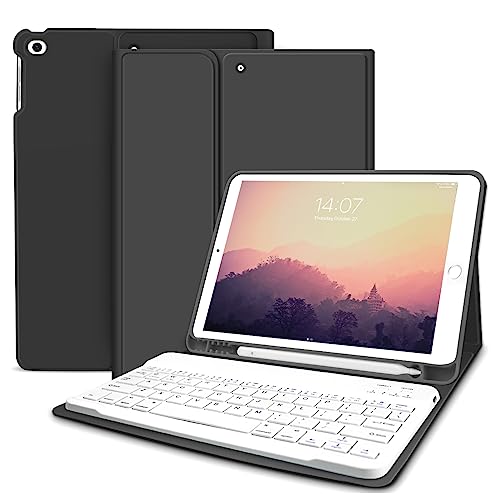 zoyu iPad 9.7 inch Keyboard Case With Pencil Holder for iPad 6th Generation 2018,iPad 5th Gen 2017, iPad Air 2,iPad Air,Detachable Wireless Bluetooth Keyboard,Smart Folio Leather Cover-Black
