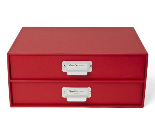 Bigso 2-Drawer Thick Label Frame Birger File Storage Box, Red