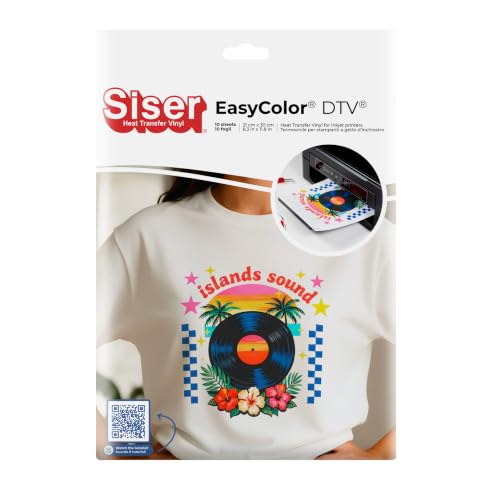 Siser Craft Pack Easy Color DTV - 10 Blatt A4-Thermovinyl-Set, kompatibel mit Tintenstrahldruckern, bedruckbares thermoklebendes Vinyl