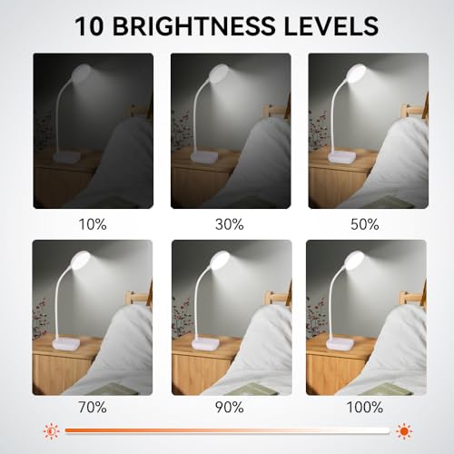 Hepan Block HP1231 Small Desk Lamp,Rechargeable Battery Powered,3 Light Colors White,Warm,Warmwhite,10 Adjustable Brightness,400 Lumens,Gooseneck Hose,Table Lamp thumb #4