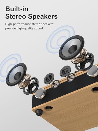 Image of Vinyl Record Player Bluetooth Turntable with Built in Speakers High Fidelity Belt Drive 2-Speed Turntables with Magnetic Cartridge AT-3600L Record Players with Light Strip, Support RCA Output, Walnut