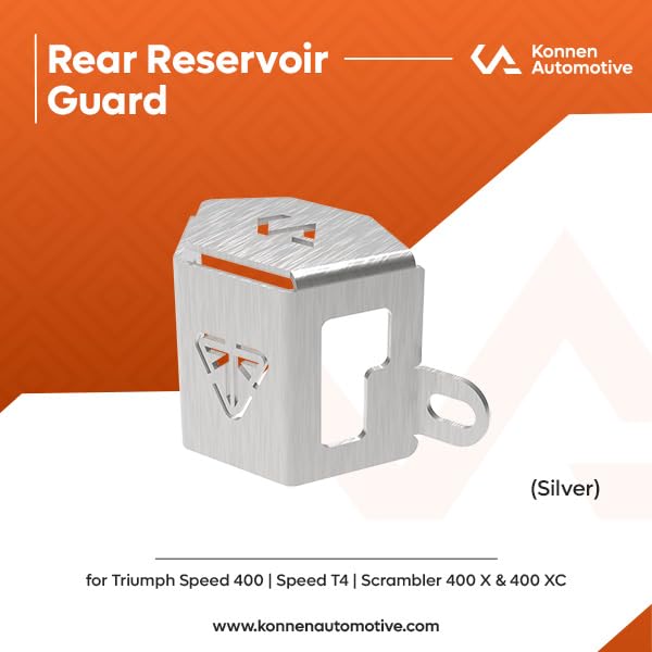 Image of Rear Resevoir Guard | Rear Brake Oil Container Cover Compatible with Triumph Speed 400 | speed T4 | Scrambler 400X | Scrambler 400XC (Silver, Pack of 1)