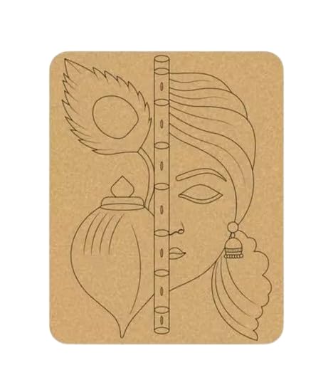KNG Pre Marked MDF Base - Krishna with Sankh and Bansuri- Art and Craft Cutout Home Unfinished DIY Work Radhakrishna (24 x 30 cm)-image-33