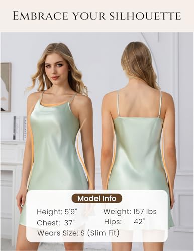 Image of THXSILK Women's Silk Nightgown, 100% Real 19 Momme Mulberry Silk Sleepwear Round Neck Spaghetti Strap Chemise Nightdress