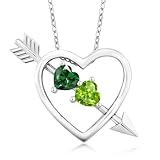 Gem Stone King 925 Sterling Silver Green Simulated Emerald and Green Peridot Heart and Arrow Pendant Necklace For Women (0.85 Cttw, with 18 Inch Silver Chain)