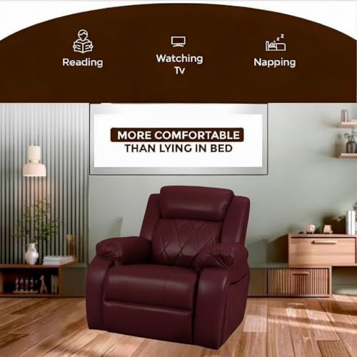 Image of Solis Royale 1 Seater Recliner Sofa Chair | Motorized Recliner Lounge Sofa Chairs for Relaxing | Comfortable Cushioned | Living Room, Bedroom, Office (Relaxyard - Charry, Relaxyard - Leatherette)