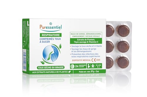 Puressentiel - Respiratoire - Comprimés Toux à Sucer - Soulage les Maux de Gorge et Prévient des Infections des Voies Respiratoires - aux Huiles Essentielles Bio - 24 Comprimés