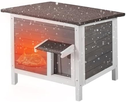 VEVOR Katzenhaus wetterfest, Katzenhütte für mehrere Katzen, Katzenbox aus Holz für draußen, schaumisolierte Wände, offenes Dach, Türklappen aus PVC, 610 x 508 x 535 mm
