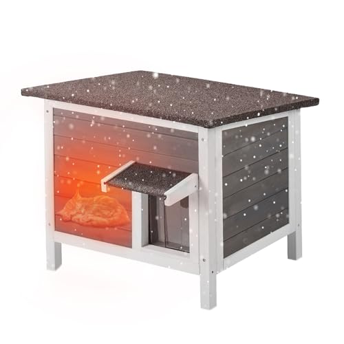 VEVOR Katzenhaus wetterfest, Katzenhütte für mehrere Katzen, Katzenbox aus Holz für draußen, schaumisolierte Wände, offenes Dach, Türklappen aus...