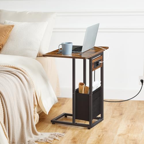 Mesa de centro en C plegable HOOBRO con enchufes para sofás pequeños 6