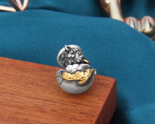 Pendentif argent S925 œuf de bête courageuse au style thaïlandais ciselé main - 4