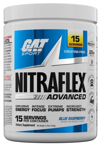 Gat Sport, Nitraflex Advanced Pre-Workout Powder, 15 Servings, Travel Size (Blue Raspberry) #TOP18
