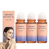 Bio-Rizinusöl mit Rosenquarz-Roller, wohltuender Roll-on, 100% reines, kaltgepresstes Öl, nicht fettende, erfrischende Textur, spendet Feuchtigkeit für Haut Haar, sanfte Pflege Gesicht Körper (PCS3)