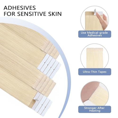 Image of COOKAYU Invisible Tape in Human Hair Extensions, Injected Tape in Hair Platinum Blonde 45g 20pcs 20Inch Seamless Extensions Straight Invisi Edge Tape ins