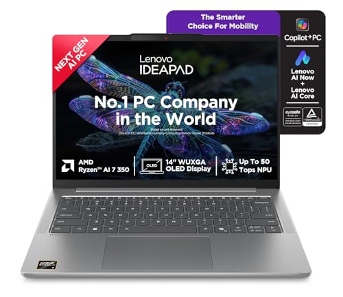 Image of Lenovo IdeaPad Slim 5 AMD Ryzen AI 7 350 (24GB RAM /1TB SSD /14 (35.5cm) /WUXGA OLED /Lenovo AI Now /Copilot+ PC /Windows 11 /MSO 365 Basic+Office 2024 /1Yr ADP Free /Grey /1.4Kg), 83HX009DIN AI Laptop