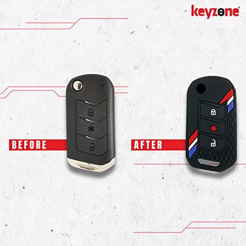 Image of keyzone Striped Silicone Car Key Cover Compatible For Mahindra Thar Roxx, Xuv3Xo, Scorpio-N, Xuv700, Thar,Xuv400, Xuv300, Bolero NEO, Marazzo, 3 Button Flip (Black)