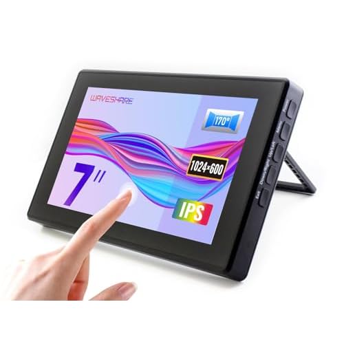 waveshare 7inch Capacitive Touch Screen LCD (H) with Case, Compatible with Raspberry Pi 5/4B/3B/Zero/Zero W/Zero 2W/Pico/Pico W/Pico WH, 1024×600, HDMI, IPS
