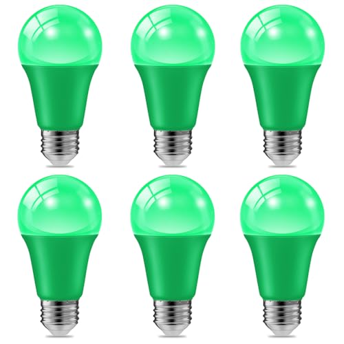 6 Pack 9W 120V E26 Base A19 LED Green Light Bulb for Party Christmas Decor