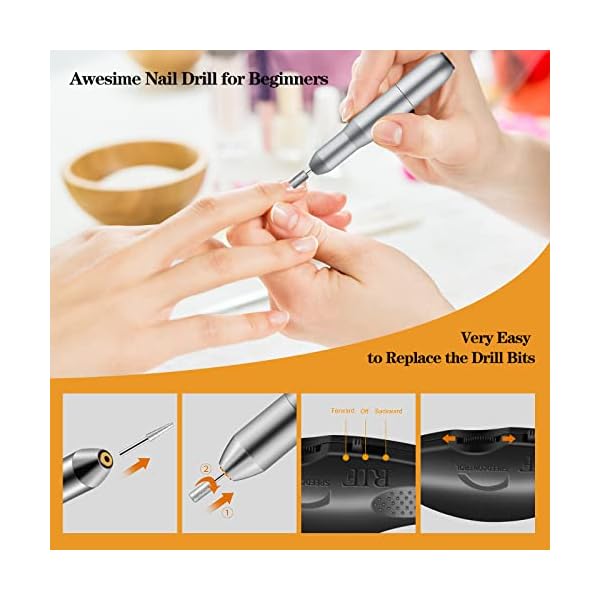Elektrische Nagelfeile, 12 in 1Tragbare Elektrische Nagelbohrer, 20000 U/min, für gelnägel Acryl Gel Kallus Entfernen… – Bild 5