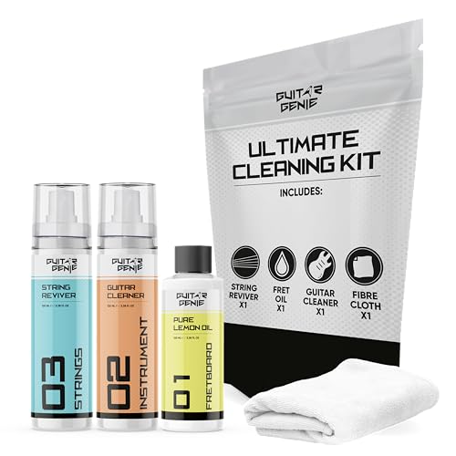 Guitar Genie - Ultimate Cleaning Kit - Lemon Oil Guitar Cleaner & String Cleaner - Complete Guitar Maintenance Set for Electric Acoustic & Bass Guitars