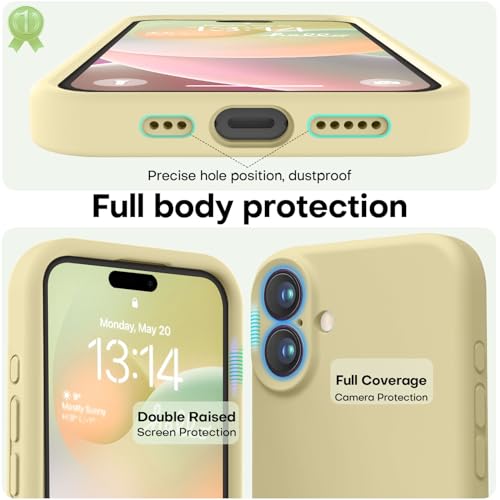 Image of LOVE 3000 Designed for iPhone 16 Case, Premium Silicone with [Soft Anti-Scratch Microfiber Lining] Shockproof Protective Phone Case for Men Women Girls 6.1 inch, Creamy Yellow