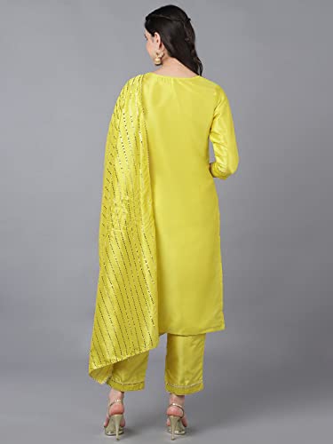 Image of Vaamsi Women's Poly Silk Embellished Solid Straight Kurta Pant with Dupatta