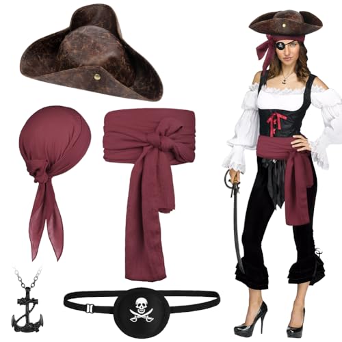 Alaoo 5 Pièces Ensemble d'Accessoires De Costume De Pirate, Bandeau De Ceinture De Pirate, Accessoires De Cosplay De Pirate, Accessoires De Costume De Pirate De...
