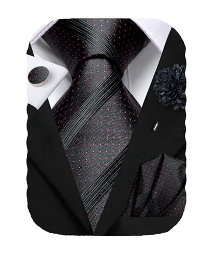 Image of Hi-Tie Men's Silk Ties Formal Woven Classic Necktie Pocket Square Cufflinks Lapel Pin Set Wedding Business