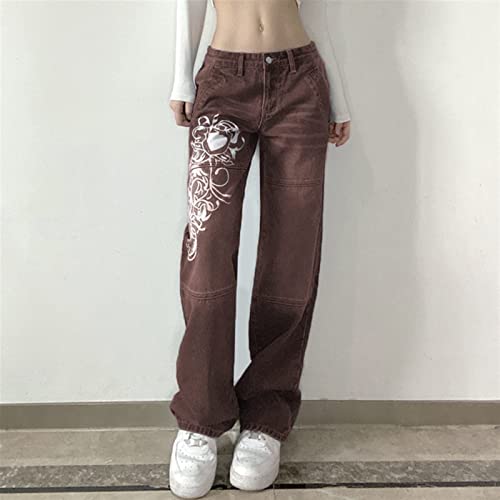 Jeans taille basse pour femmes à jambes larges imprimé vintage Y2k - 2