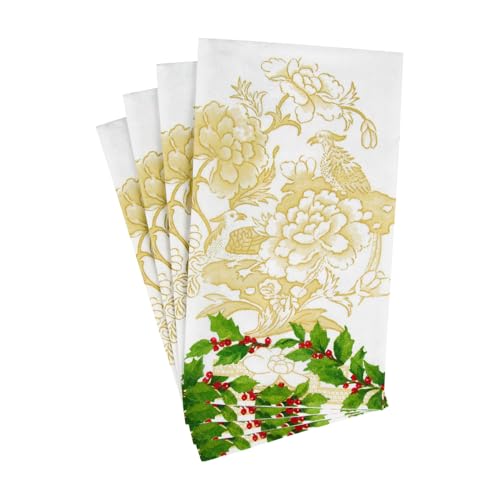 Servilletas de cerámica Caspari Holly de alta calidad acabado marfil y oro para eventos de lujo 3