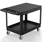 Wanmwill Utility Cart on Wheels, Heavy Duty Large Flat Top Rolling Service Cart, 46 x 25 Inch Work Carts, 2 Shelf 1000 lbs Capacity Plastic Tool Cart, for Warehouse, Garage, Cleaning, Black