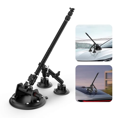 Triple Suction Cup Car Mount Kit for Insta360 with Extension Pole/Selfie Stick Strong Vacuum Suction Cup Windshield Dashboard Camera Mount for Insta360 x5 GoPro DJI OSMO with Action Camera Adapter