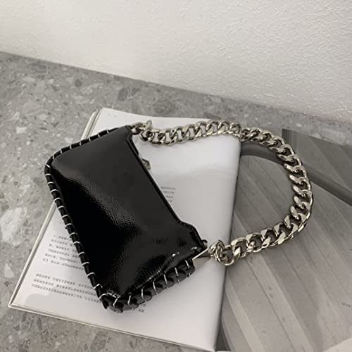 Women's black mini patent leather chain, cool girl simple fashion diagonal straddle shoulder bag3
