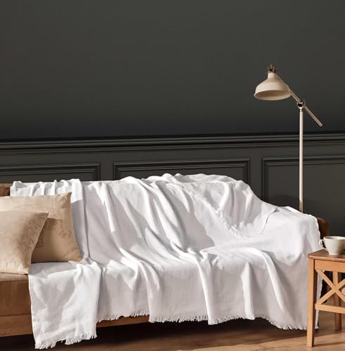 BOHORIA® Colcha Sera | 100% Algodón Reciclado | Oeko-Tex® | Manta Reversible para Sofá y Cama | Extragrande (Algodón Natural, 180 x 300 cm)