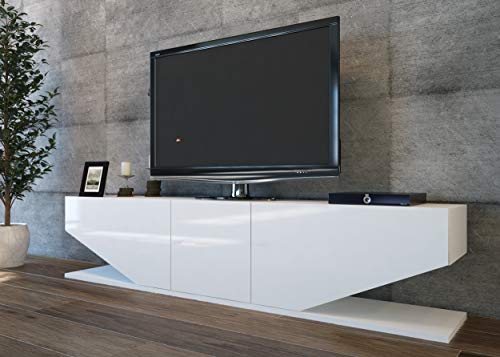 DECOROTIKA Incia Meuble TV et Console multimédia avec armoires | 180 cm de Large | Blanc Brillant | Convient aux téléviseurs jusqu'à 71