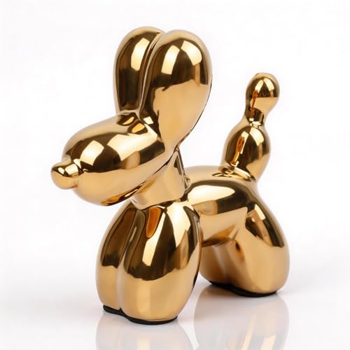 Estatua decorativa de perro globo en cerámica dorada