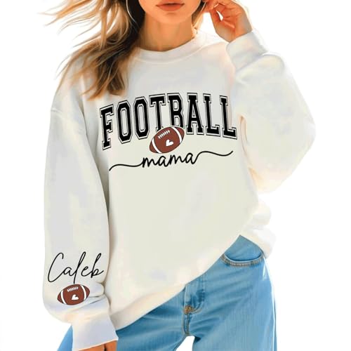 Love Signal Personalized Football Mom Shirt - Custom Footballs Number Shirts for Women, Sports Mom Gifts, Football Tshirt with Kid's Name, Footballs Lover Gift, Soccer Player Shirt Sports