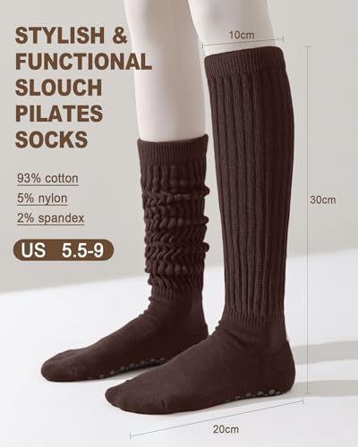 Slouch Grip Pilates Socks for Women,Grippy Socks for Yoga Barre Workout Hospital Long Scrunch Slipper Socks 6