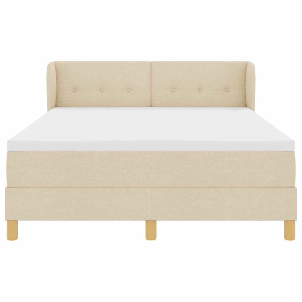 Cama con somier con colchón, color crema, 140 x 190 cm, funda de tela, cabecero ajustable, marco de madera estable, núcleo de muelles ensacados para parejas, dormitorio moderno