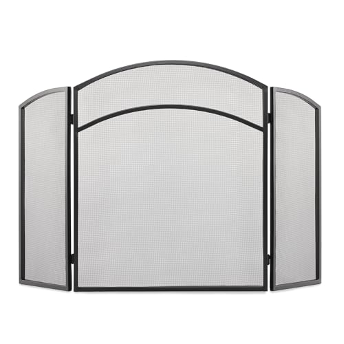UniFlame Black 3-Fold Wrought Iron Arch Top Fireplace Screen (S-1060)