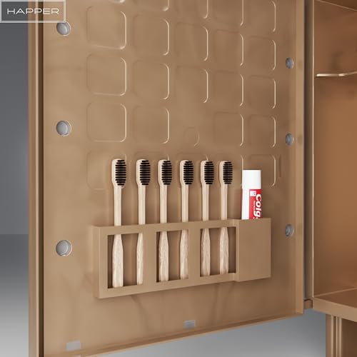 Image of Happer Plastic Premium Multipurpose Wall Mounted Storage Cabinet with Mirror, Prime Look (Champagne Gold)