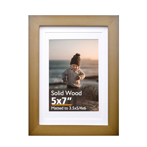 KINLINK 5x7 Picture Frame Brown, Solid Wood Frame 5x7 with