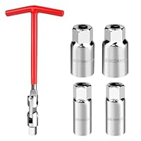 Zündkerzen Schlüssel Satz - 5 Stück Universal Zündkerzensteckschlüssel, T-Griff ündkerzenschlüssel Satz, Zündkerzenschlüssel Set für die meisten Autos, Motorräder, Rasenmäher (Rot,14/16/18/21mm)