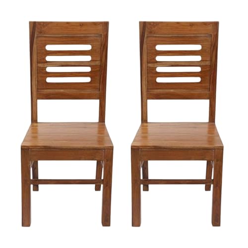 Image of Genuine Decor Solid Sheesham Wood Dining Chairs Set of 2 | Wooden Chairs for Dining Table, Living Room & Home Furniture - Natural Finish