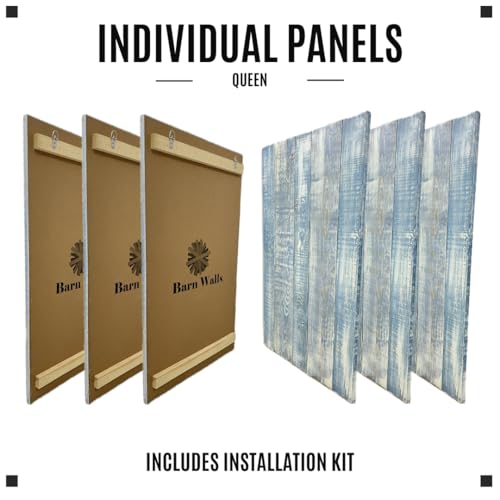 Barn Walls Solid Wood Headboard Queen Size, Blue Powderwash Finish with Smooth Natural Wood Grain, Handcrafted Wall-Mounted Panel Head Board, Adjustable Height, Modern Farmhouse Bedroom, Built to Last