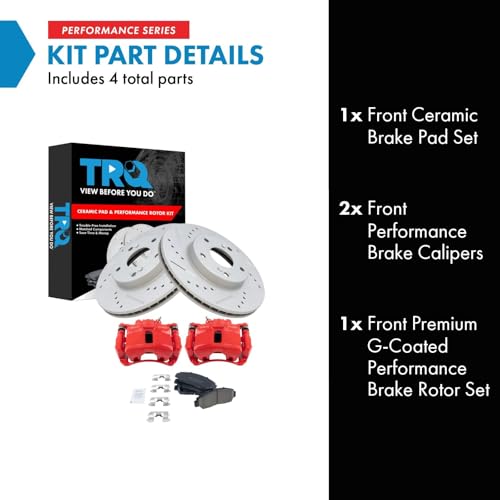 Image of TRQ Performance Front Brake Pad and Rotor Set Ceramic G Coated Drilled